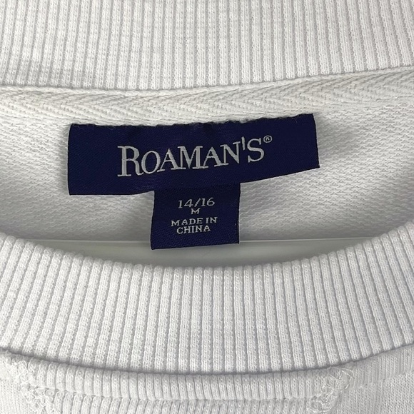 Roaman’s White Peek-A-Boo Sleeve Crewneck Sweater Sweatshirt Size 14/16 - Picture 6 of 10